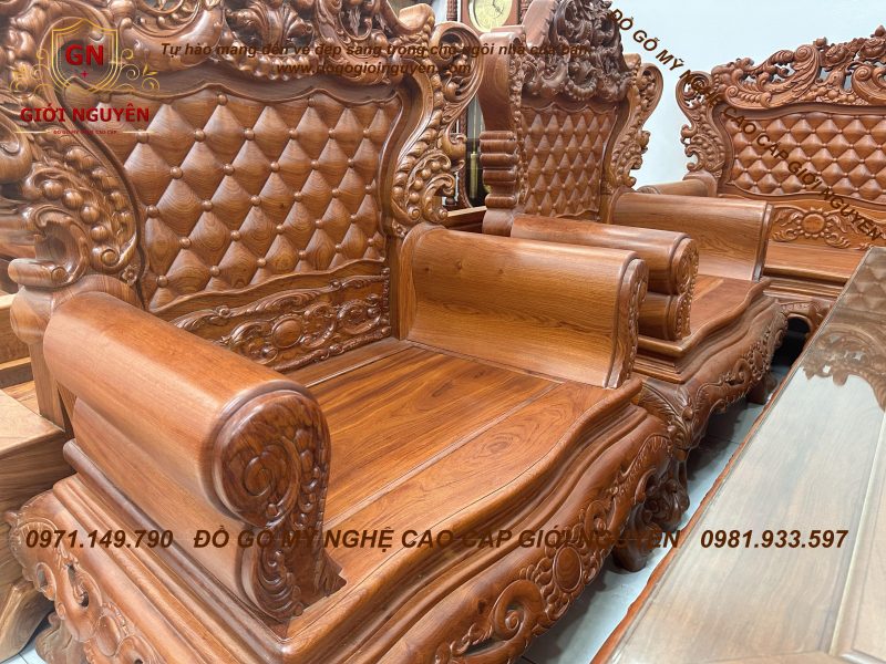 Bộ bàn ghế Hoàng gia tân cổ điển chân 14 gỗ hương đá