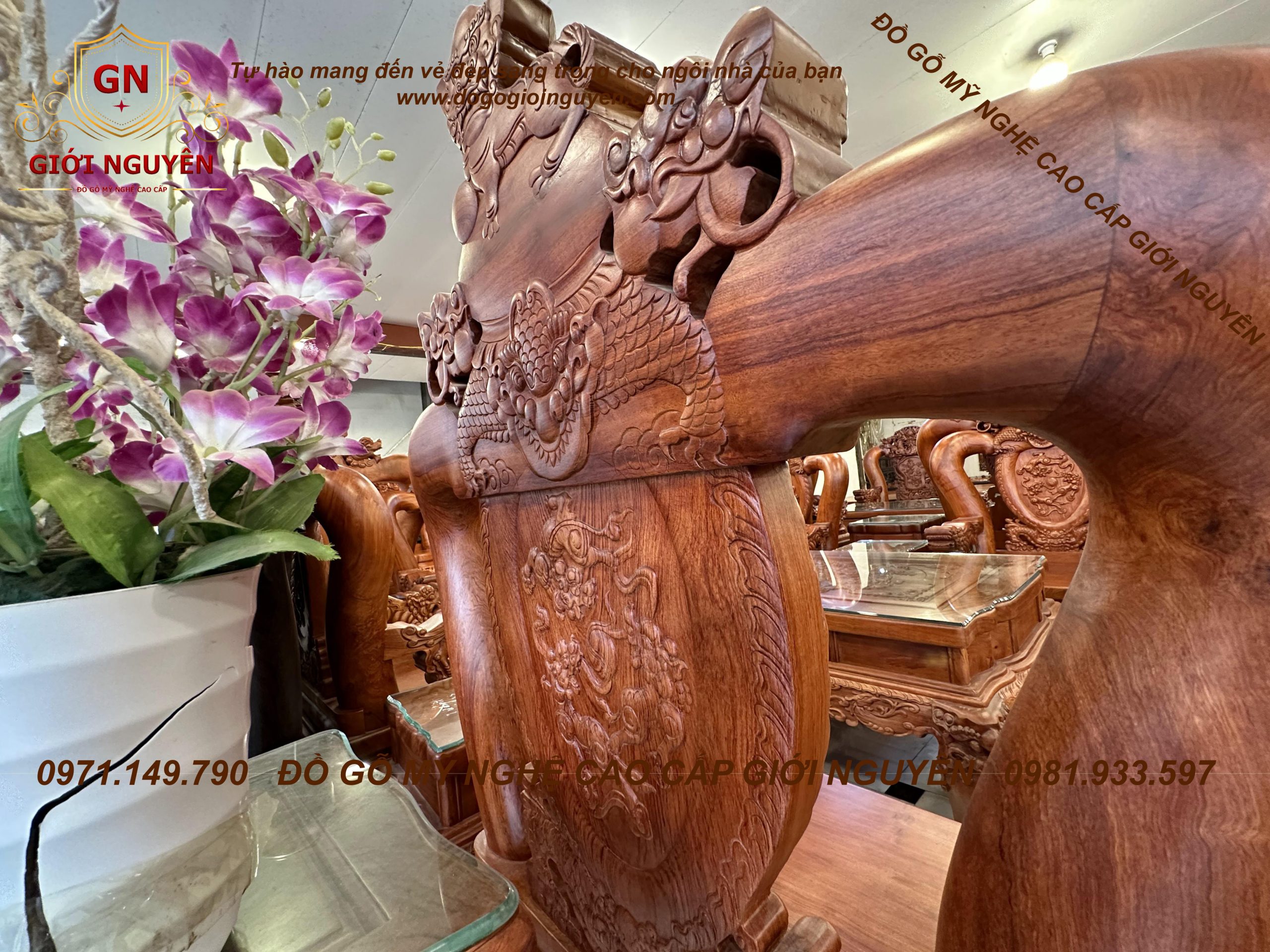 Bộ bàn ghế Nghê Bảo đỉnh tay 16 gỗ hương đá (6)