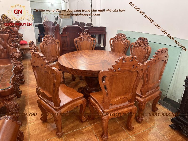 Bộ bàn ghế ăn hoàng gia gỗ hương đá