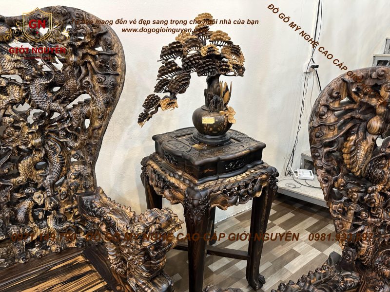 Bộ bàn ghế cửu long bát mã gỗ mun hoa