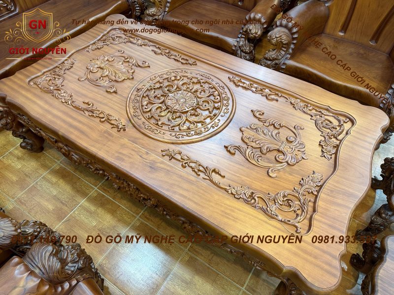 Bộ bàn ghế hoàng gia tân cổ điển 3 bông hồng - gõ đỏ