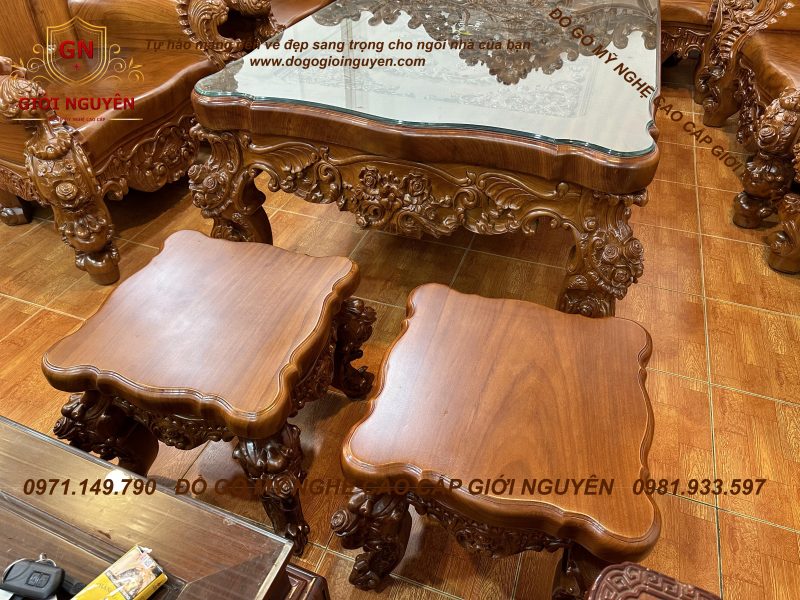Bộ bàn ghế hoàng gia tân cổ điển gỗ gõ đỏ Pachy