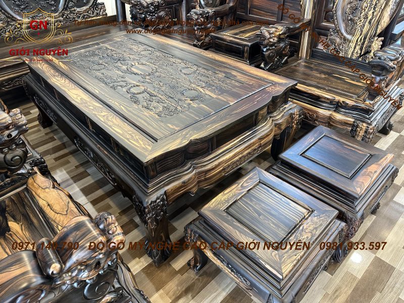 Bộ bàn ghế nghê bảo đỉnh tay 12 gỗ mun hoa