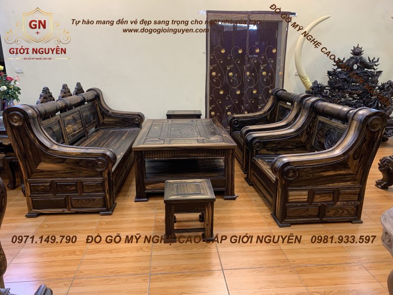 Bộ bàn ghế tời pháo gỗ mun hoa