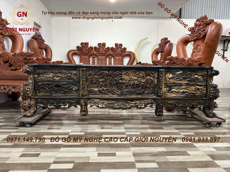 Kệ tivi hoàng gia louis gỗ mun hoa 2m4