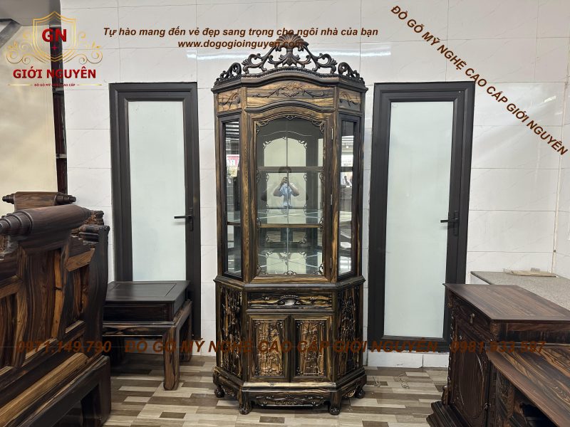 Tủ rượu góc 70 gỗ mun hoa