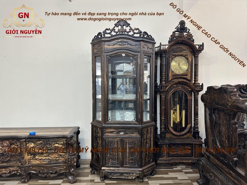 Tủ rượu góc gỗ mun hoa