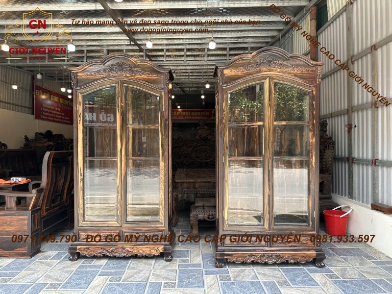 Tủ rượu hình chữ nhật gỗ mun hoa