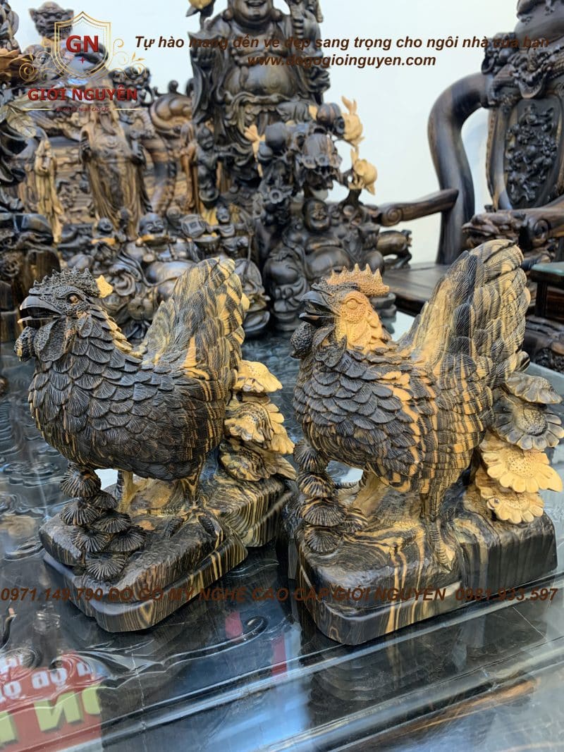 Tượng gà mái gỗ mun hoa
