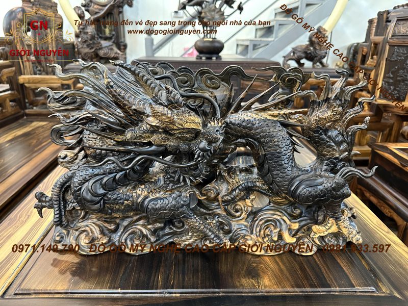Tượng rồng Nhất Long gỗ mun hoa