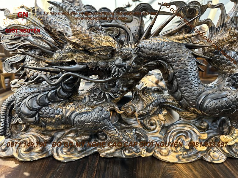 Tượng rồng Nhất Long gỗ mun hoa