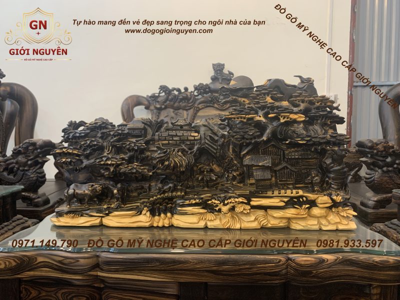 Tượng tiểu cảnh đồng quê gỗ mun hoa