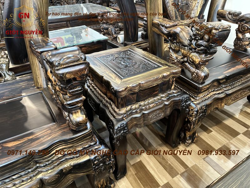 Bộ bàn ghế nghê bảo đỉnh tay 14 gỗ mun hoa mới nhất 2023